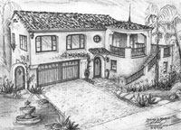 Santa Barbara Spanish style homes designers and hand drawn renderings
